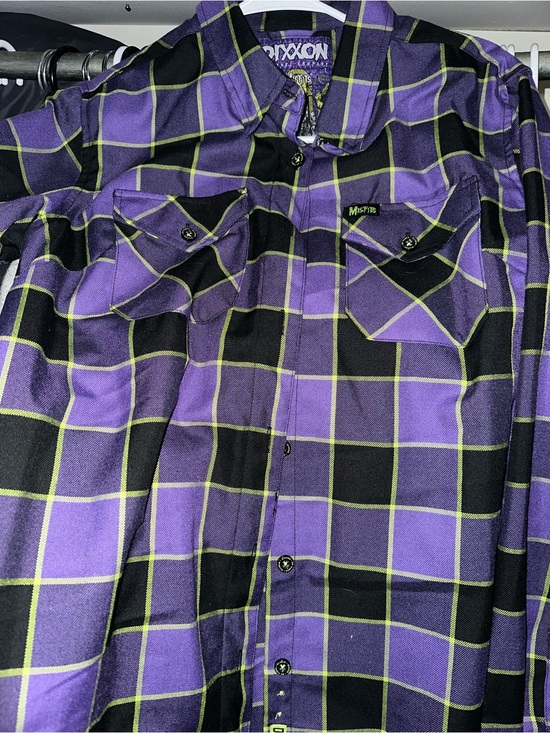 DIXXON Tops - DIXXON Purple, Black & Lime Plaid Misfits Button-Down Shirt